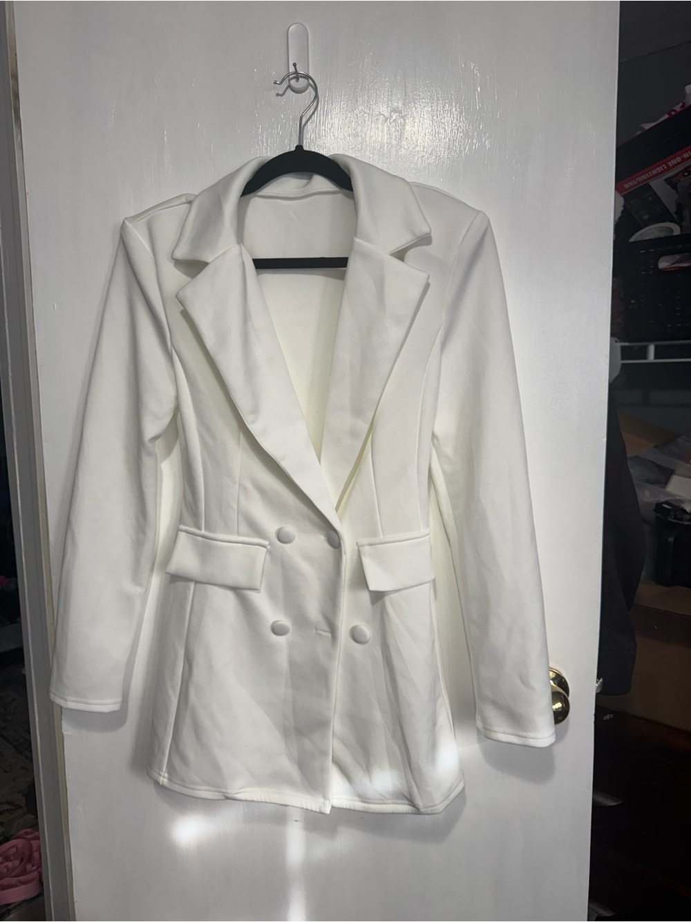 Classic Women's Double-Breasted Fitted White Blazer